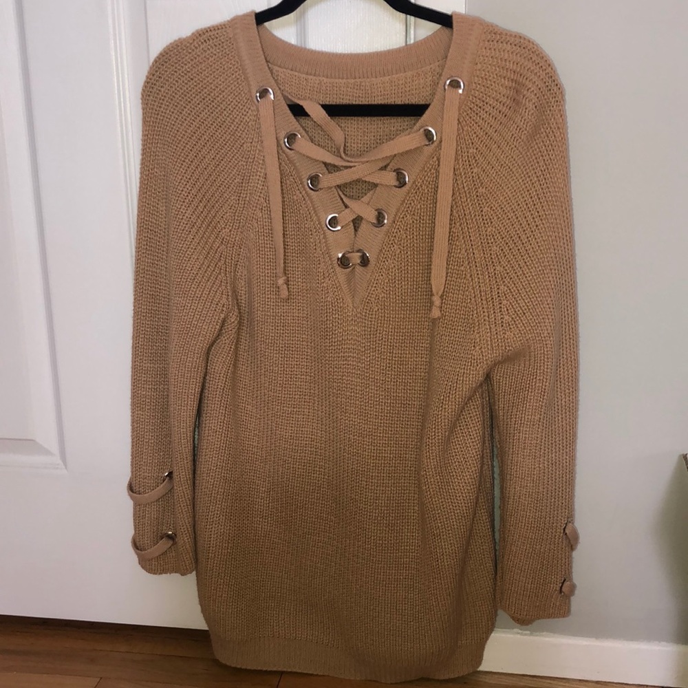 Oversized Lace-up Knitted Sweater